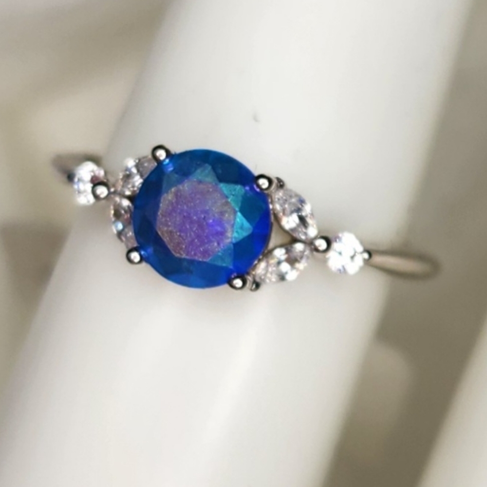 Blue Opal Flower & Vine S925 Ring